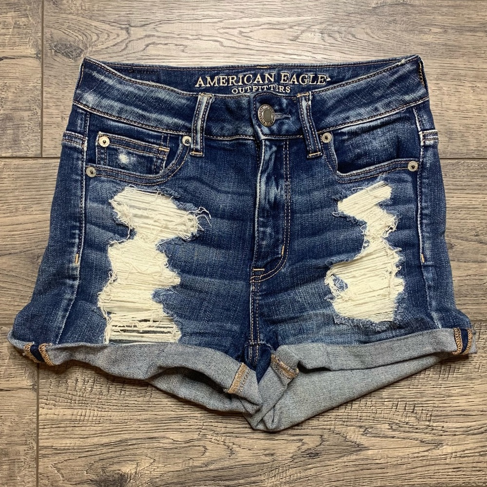 American Eagle Medium Wash Distressed Cuff Next Level Stretch Technology Shorts